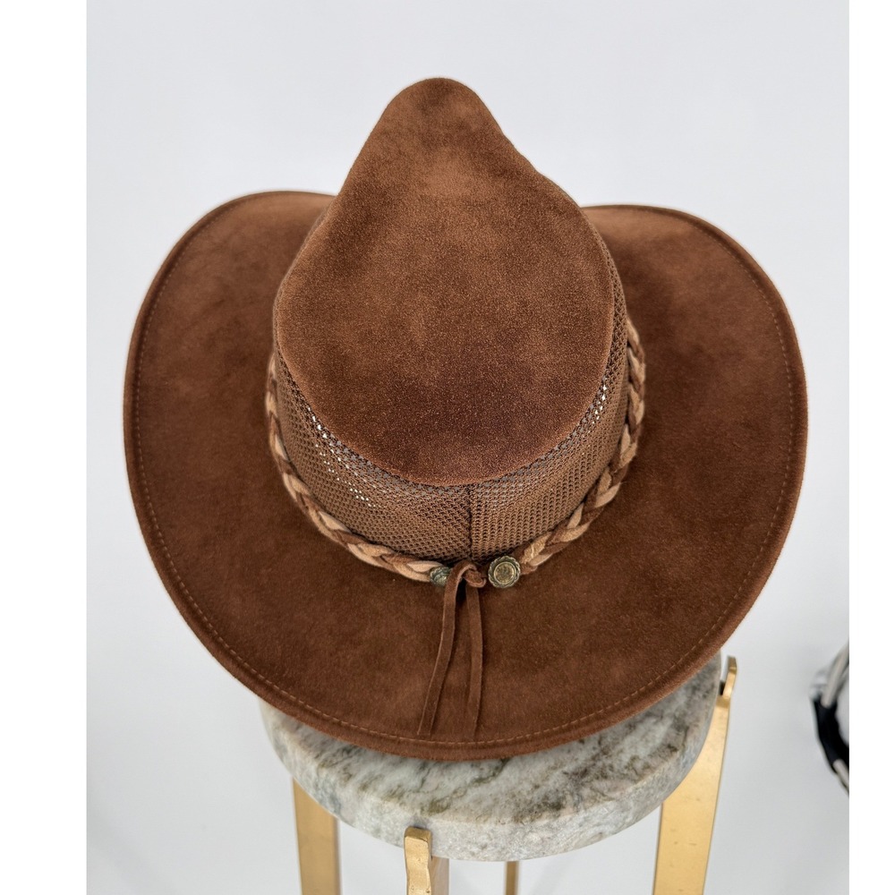 Henschel Hat Men XL Outback Breezer Brown Mesh Suede Wide Brim Cowboy WesternEUC